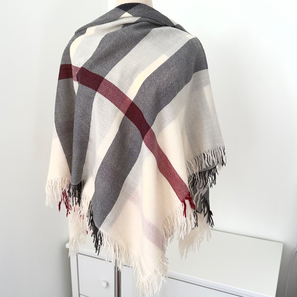 Burberry Checkered Wool Scarf in Cream, Gray, and Red - Picture 3 of 11